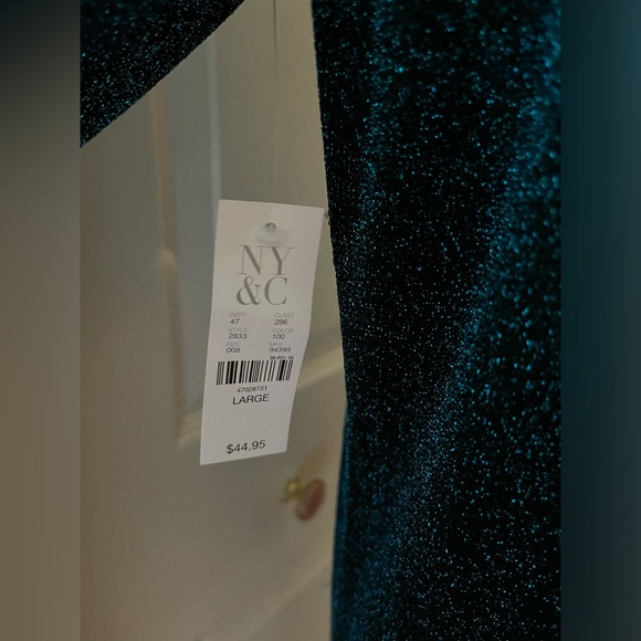 NWT NY & Co Sparkle mock neck long sleeve shirt teal green Size large NY&C - Picture 3 of 11